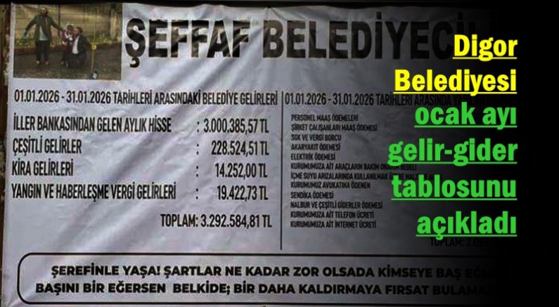 Digor Belediyesi ocak ayı gelir-gider tablosunu açıkladı