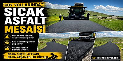 Köy yollarında sıcak asfalt mesaisi