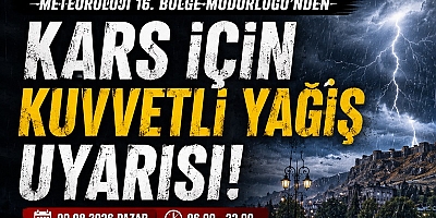 Meteoroloji 16. Bölge Müdürlüğü’nden Kars İçin Kuvvetli Yağış Uyarısı